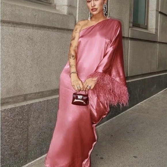 Pink Zara Feathered Satin Dress - Picture 5 of 7